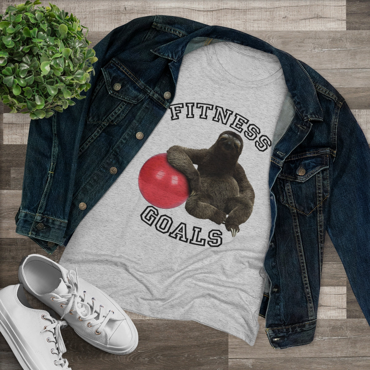 Fitness Goals Sloth w/ Yoga Ball- WomenBrainStorm Tees